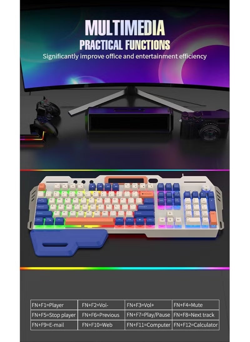 أريزون لوحة مفاتيح الألعاب K91 Rainbow LED ذات الملمس الميكانيكي | لوحة مفاتيح سلكية بإضاءة خلفية USB مكونة من 104 مفاتيح للكمبيوتر الشخصي والكمبيوتر المحمول والألعاب والمكتب - Image 4